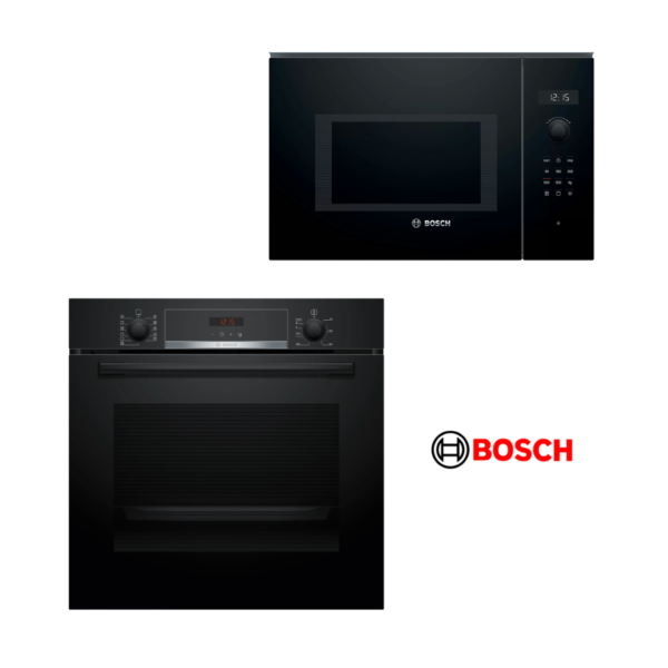 Torre Bosch negro: Horno eléctrico HBA574BB3 + Microondas BEL554MB0