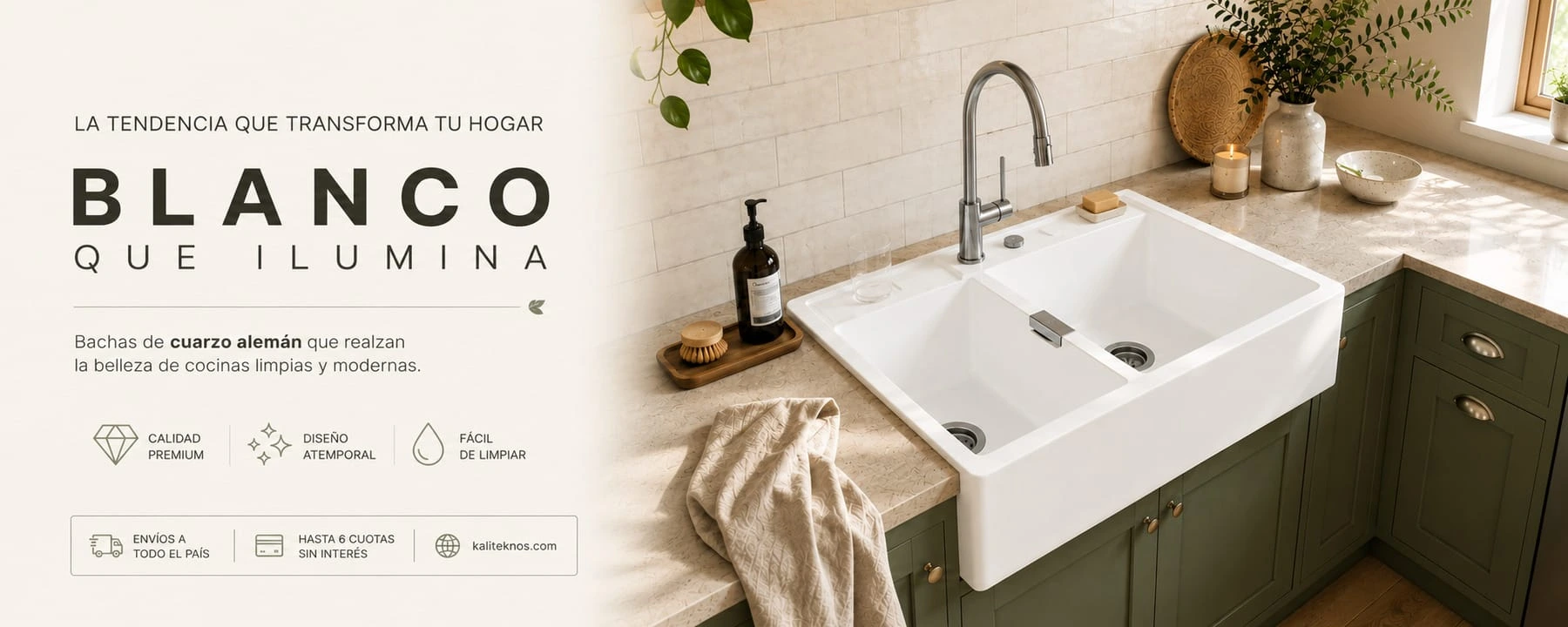 Bacha de cuarzo blanca para cocina — Kaliteknos Bacha de cuarzo blanca para cocina — Kaliteknos