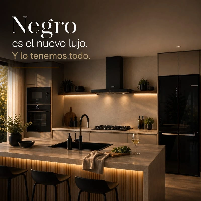 Cocina premium con electrodomésticos en negro — Kaliteknos Cocina premium con electrodomésticos en negro — Kaliteknos