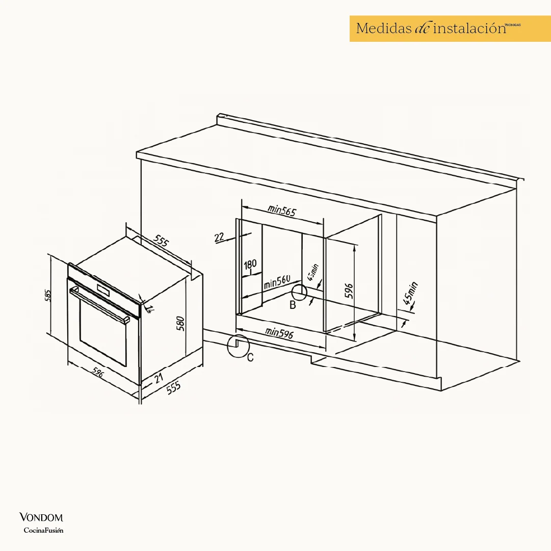 Horno a Gas Empotrable VONDOM - 60 cm/ 81 Litros/ TNC60GAS - Imagen 7