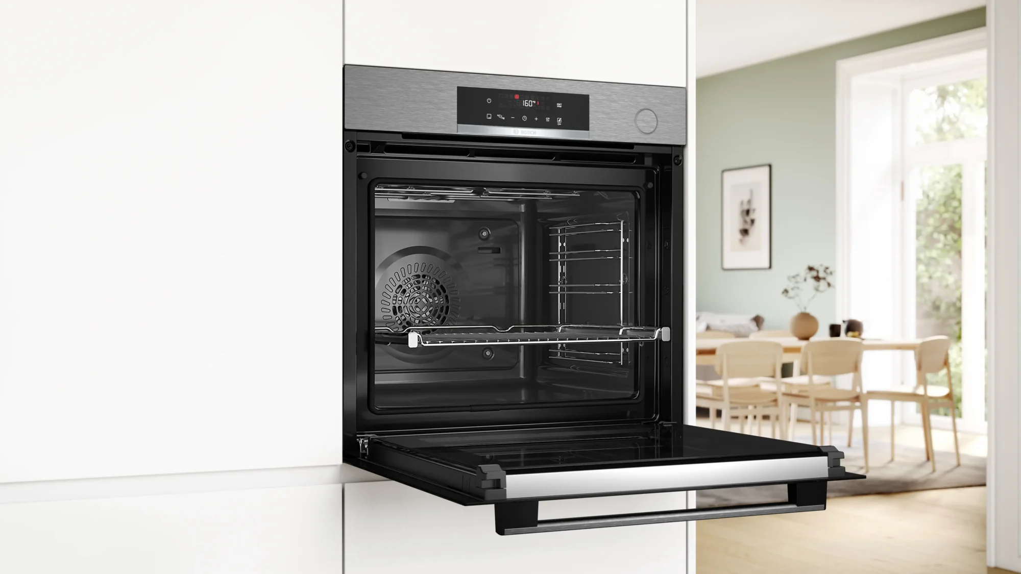Horno Eléctrico Empotrable Bosch Serie 4 HRG572ES3 71 Litros con Vapor, Air Fry y Limpieza Pirolítica – Inox
